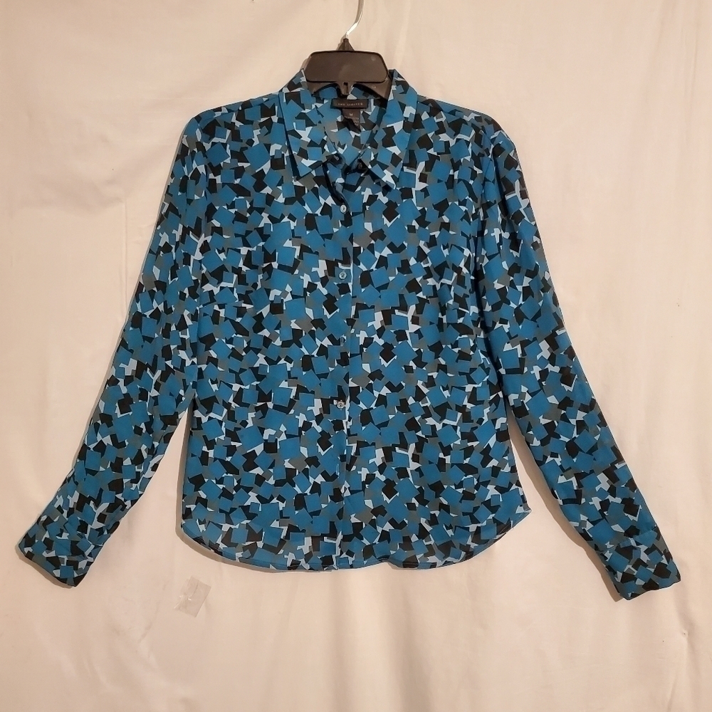 THE LIMITED Women's Teal Green Patterned Blouse Size M